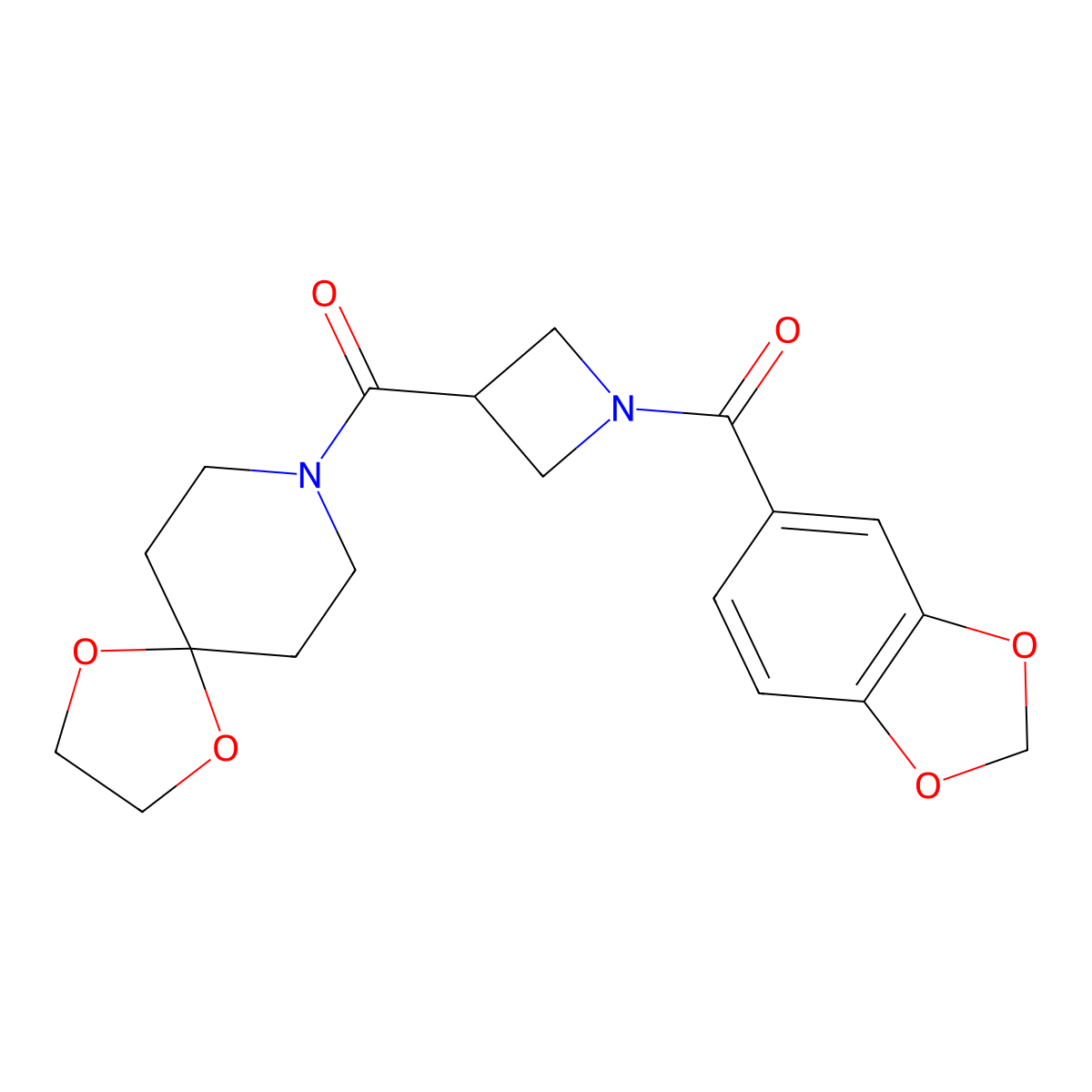 (3-(1,4-Dioxa-8-azaspiro[4.5]decane-8-carbonyl)azetidin-1-yl)(benzo[d][1,3]dioxol-5-yl)methanone molecular structure, CAS 1396812-25-1