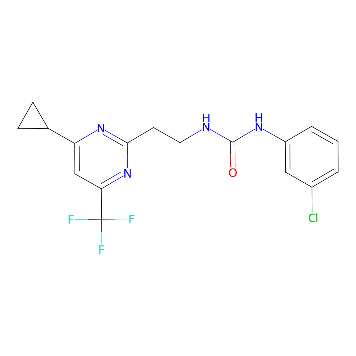 1-(3-Chlorophenyl)-3-{2-[4-cyclopropyl-6-(trifluoromethyl)pyrimidin-2-yl]ethyl}urea molecular structure, CAS 1396812-30-8