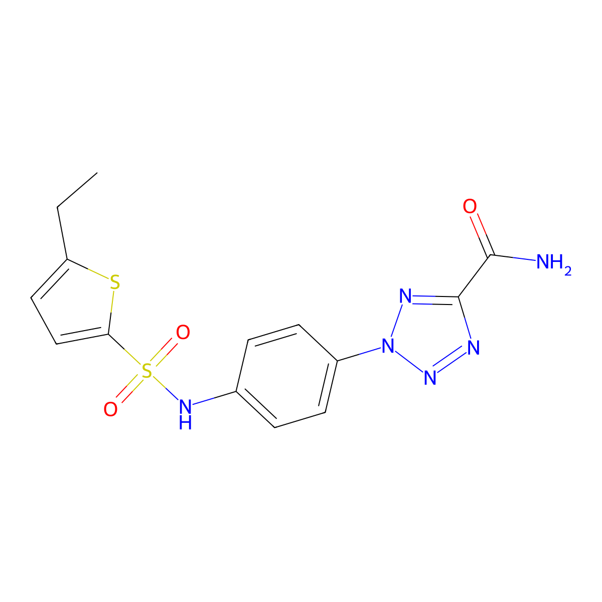 2-(4-(5-ethylthiophene-2-sulfonamido)phenyl)-2H-tetrazole-5-carboxamide molecular structure, CAS 1396812-31-9