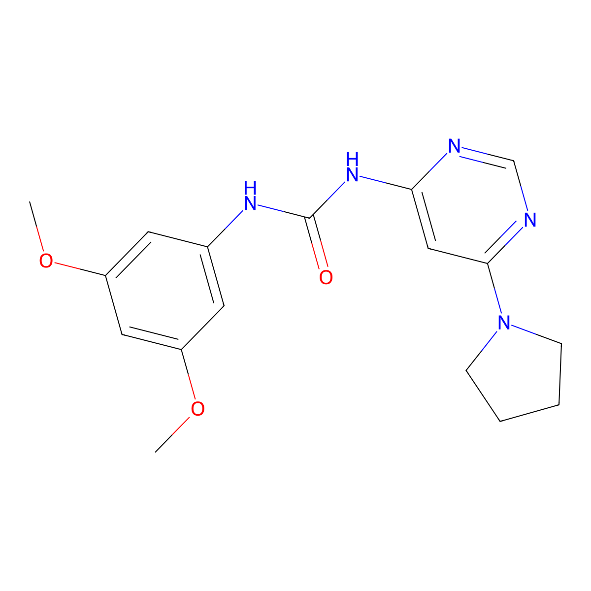 1-(3,5-Dimethoxyphenyl)-3-[6-(pyrrolidin-1-yl)pyrimidin-4-yl]urea molecular structure, CAS 1396812-35-3
