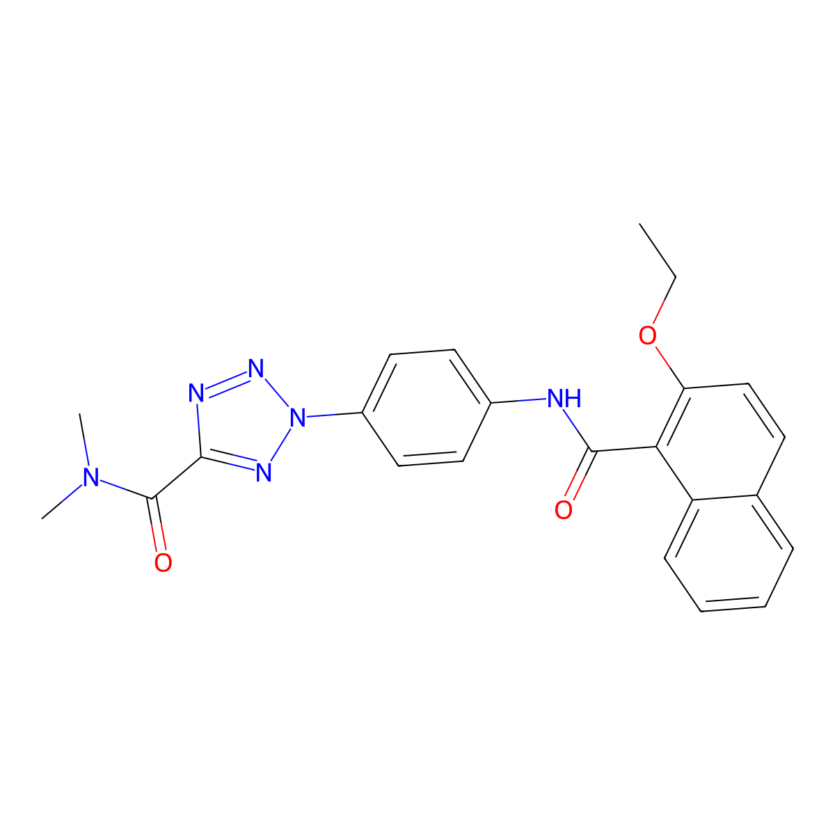 2-[4-(2-ethoxynaphthalene-1-amido)phenyl]-N,N-dimethyl-2H-1,2,3,4-tetrazole-5-carboxamide molecular structure, CAS 1396812-42-2