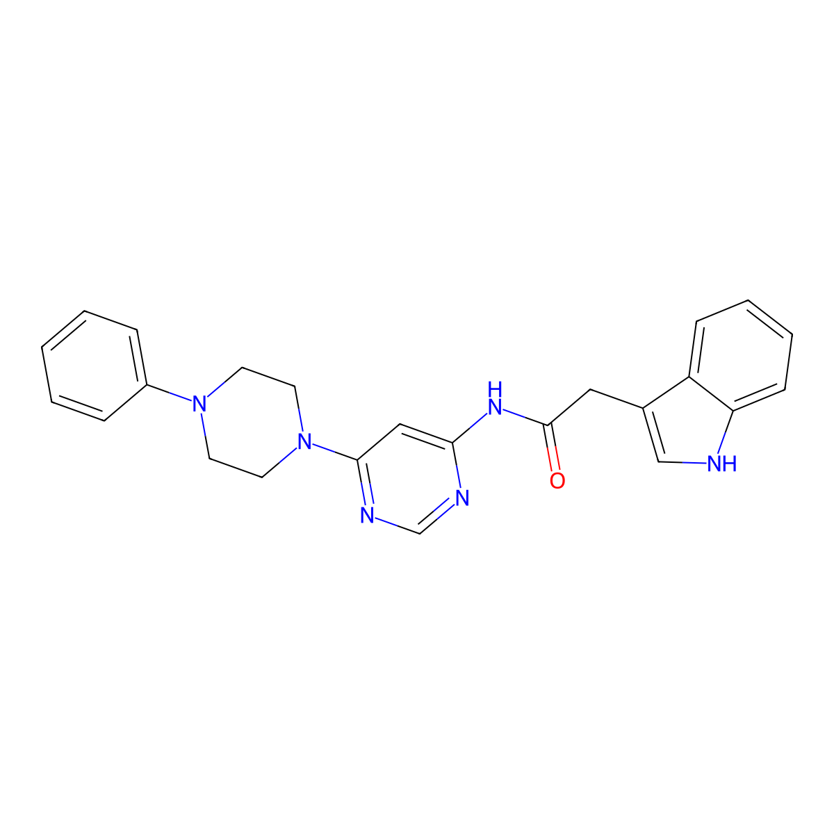 2-(1H-indol-3-yl)-N-[6-(4-phenylpiperazin-1-yl)pyrimidin-4-yl]acetamide molecular structure, CAS 1396812-43-3