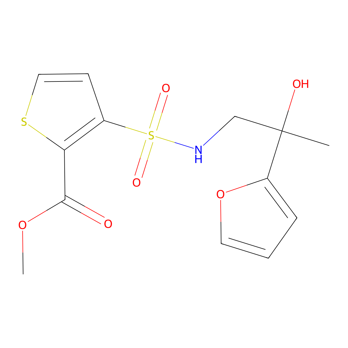methyl 3-(N-(2-(furan-2-yl)-2-hydroxypropyl)sulfamoyl)thiophene-2-carboxylate molecular structure, CAS 1396812-44-4