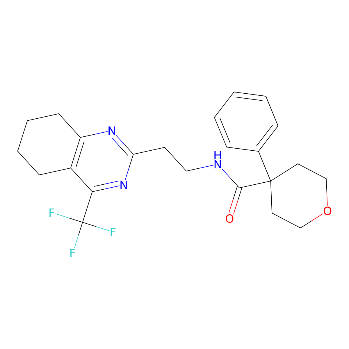 4-phenyl-N-{2-[4-(trifluoromethyl)-5,6,7,8-tetrahydroquinazolin-2-yl]ethyl}oxane-4-carboxamide molecular structure, CAS 1396812-47-7