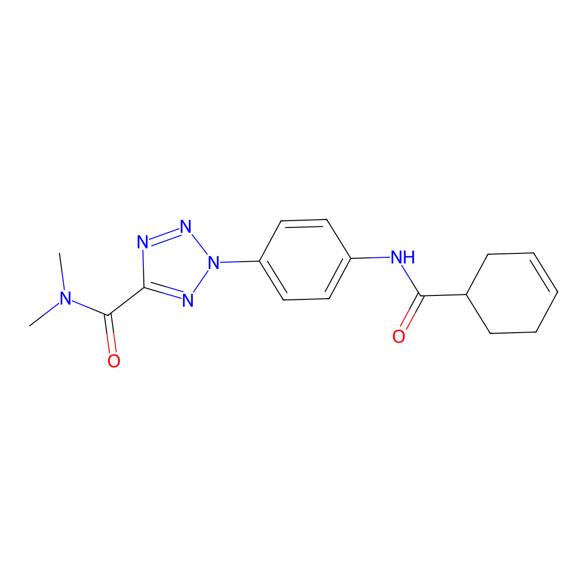 2-(4-(cyclohex-3-enecarboxamido)phenyl)-N,N-dimethyl-2H-tetrazole-5-carboxamide molecular structure, CAS 1396812-48-8