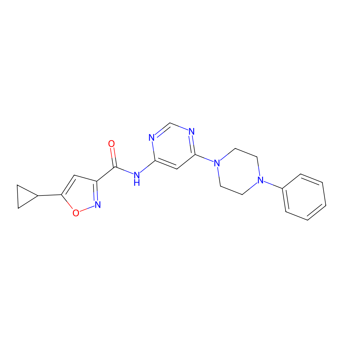 5-cyclopropyl-N-[6-(4-phenylpiperazin-1-yl)pyrimidin-4-yl]-1,2-oxazole-3-carboxamide molecular structure, CAS 1396812-51-3