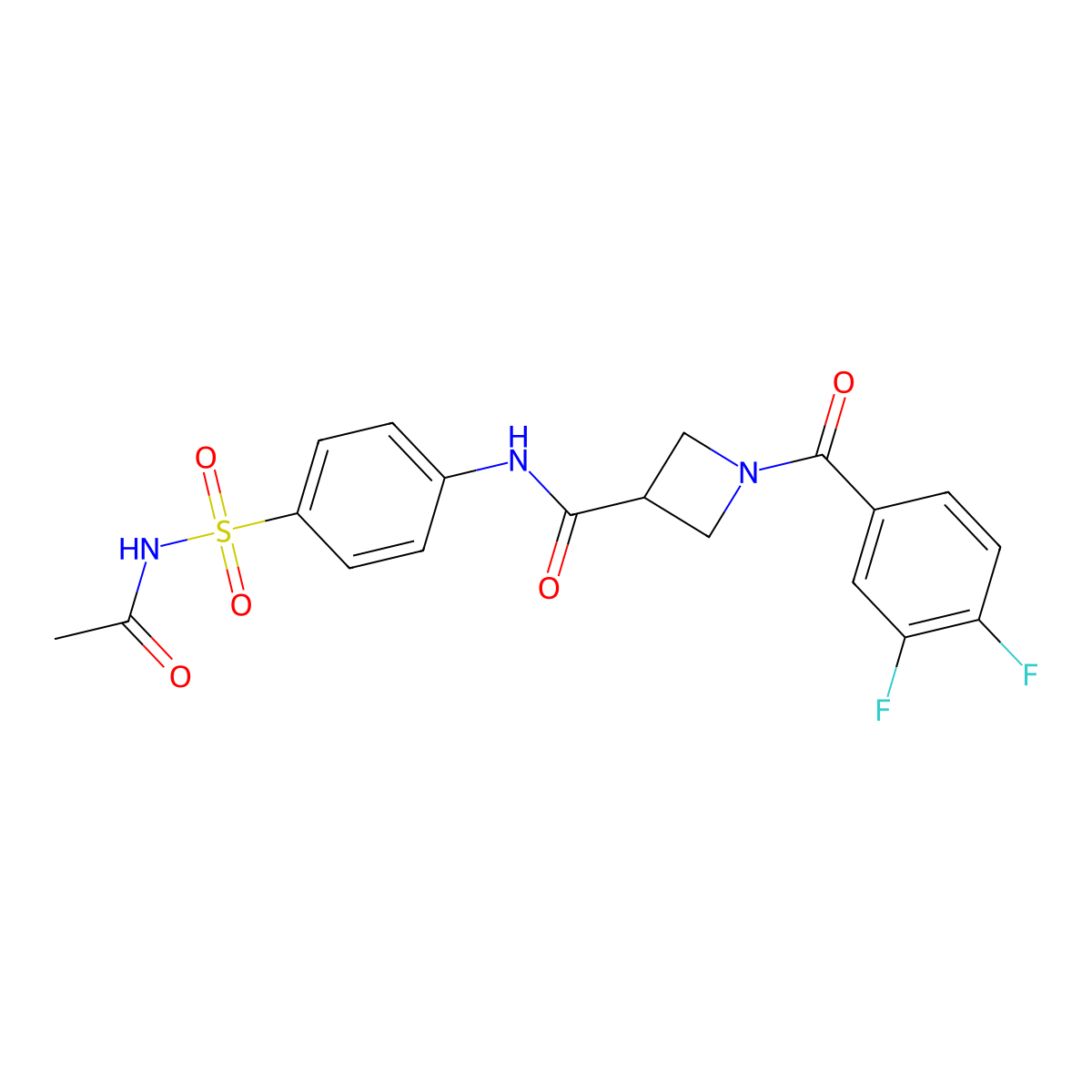 N-(4-(N-acetylsulfamoyl)phenyl)-1-(3,4-difluorobenzoyl)azetidine-3-carboxamide molecular structure, CAS 1396812-58-0