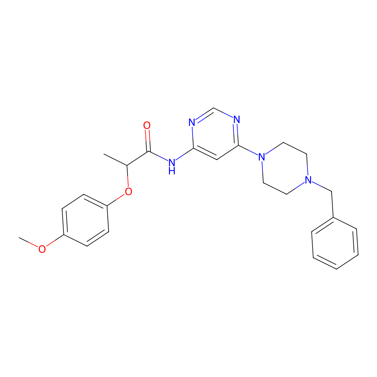 N-[6-(4-benzylpiperazin-1-yl)pyrimidin-4-yl]-2-(4-methoxyphenoxy)propanamide molecular structure, CAS 1396812-65-9