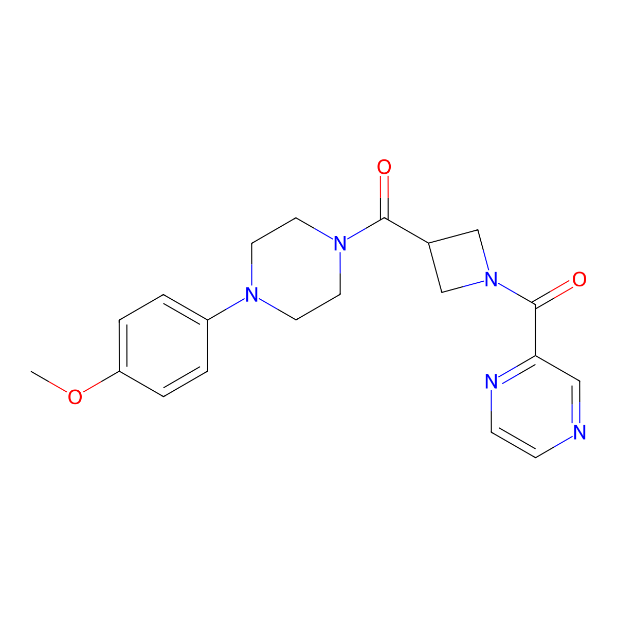 (4-(4-Methoxyphenyl)piperazin-1-yl)(1-(pyrazine-2-carbonyl)azetidin-3-yl)methanone molecular structure, CAS 1396812-67-1