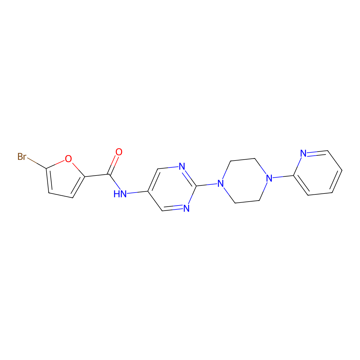 5-bromo-N-(2-(4-(pyridin-2-yl)piperazin-1-yl)pyrimidin-5-yl)furan-2-carboxamide molecular structure, CAS 1396812-69-3