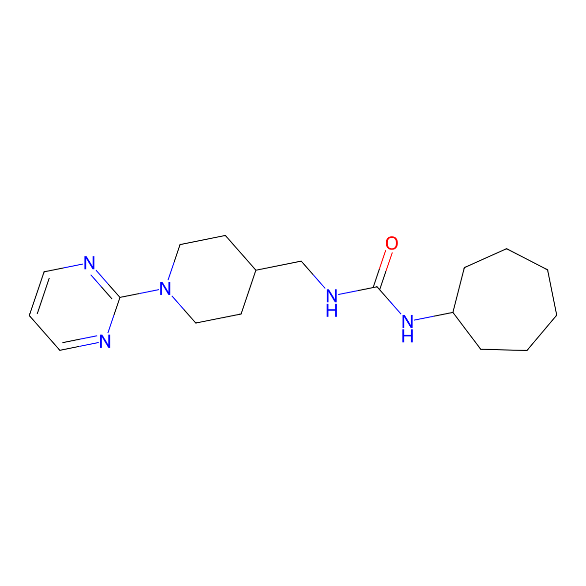 1-Cycloheptyl-3-{[1-(pyrimidin-2-yl)piperidin-4-yl]methyl}urea molecular structure, CAS 1396812-71-7
