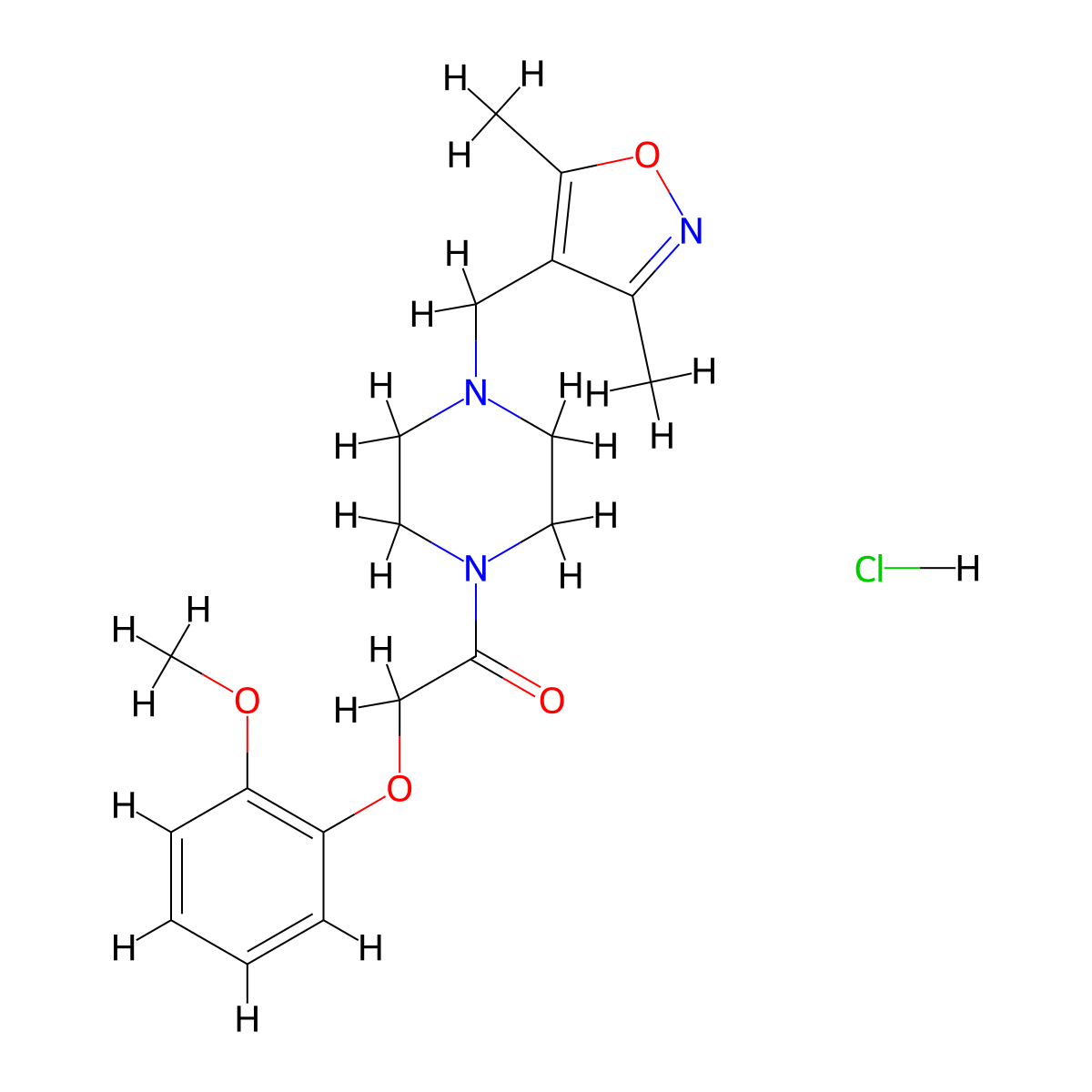 1-(4-((3,5-Dimethylisoxazol-4-yl)methyl)piperazin-1-yl)-2-(2-methoxyphenoxy)ethanone hydrochloride molecular structure, CAS 1396812-72-8