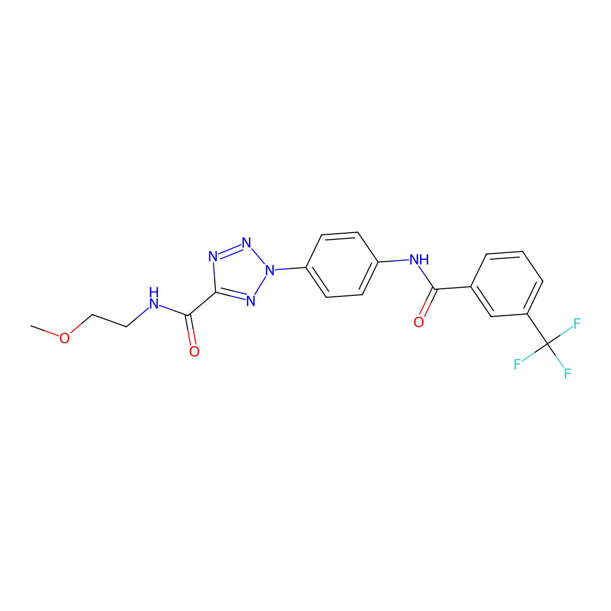 N-(2-methoxyethyl)-2-(4-(3-(trifluoromethyl)benzamido)phenyl)-2H-tetrazole-5-carboxamide molecular structure, CAS 1396812-76-2
