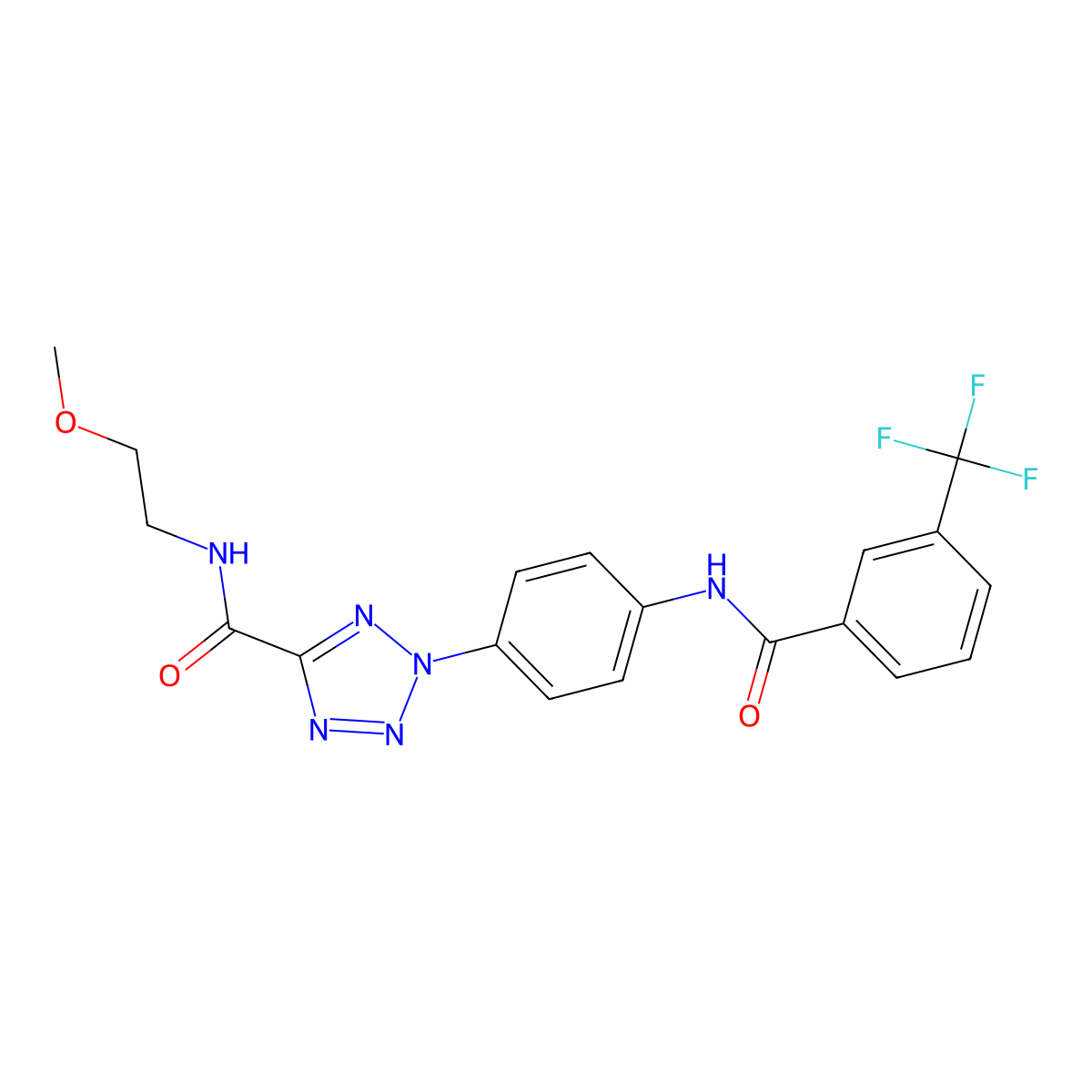 N-(2-methoxyethyl)-2-(4-(3-(trifluoromethyl)benzamido)phenyl)-2H-tetrazole-5-carboxamide molecular structure, CAS 1396812-76-2