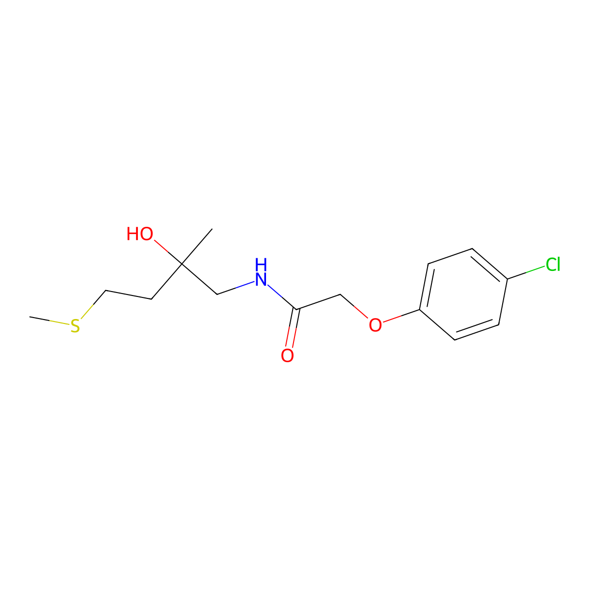2-(4-chlorophenoxy)-N-(2-hydroxy-2-methyl-4-(methylthio)butyl)acetamide molecular structure, CAS 1396812-80-8