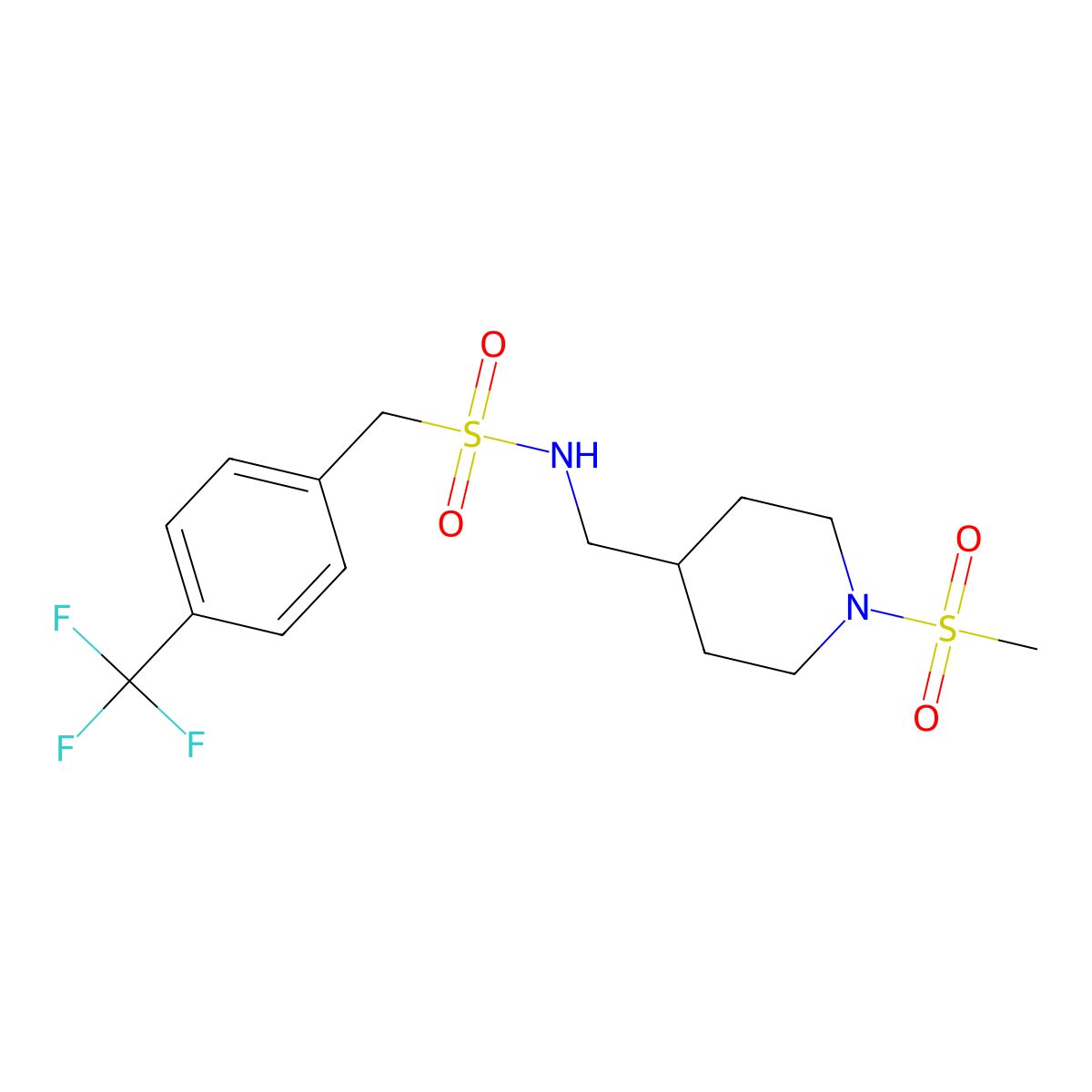 N-((1-(methylsulfonyl)piperidin-4-yl)methyl)-1-(4-(trifluoromethyl)phenyl)methanesulfonamide molecular structure, CAS 1396812-82-0