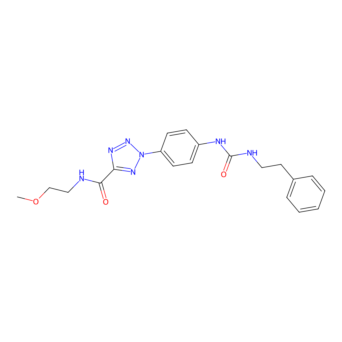 N-(2-methoxyethyl)-2-(4-(3-phenethylureido)phenyl)-2H-tetrazole-5-carboxamide molecular structure, CAS 1396812-83-1