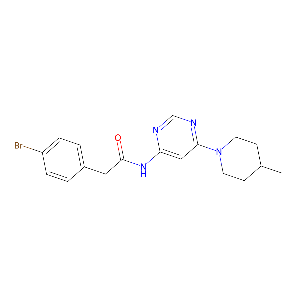 2-(4-bromophenyl)-N-[6-(4-methylpiperidin-1-yl)pyrimidin-4-yl]acetamide molecular structure, CAS 1396812-84-2