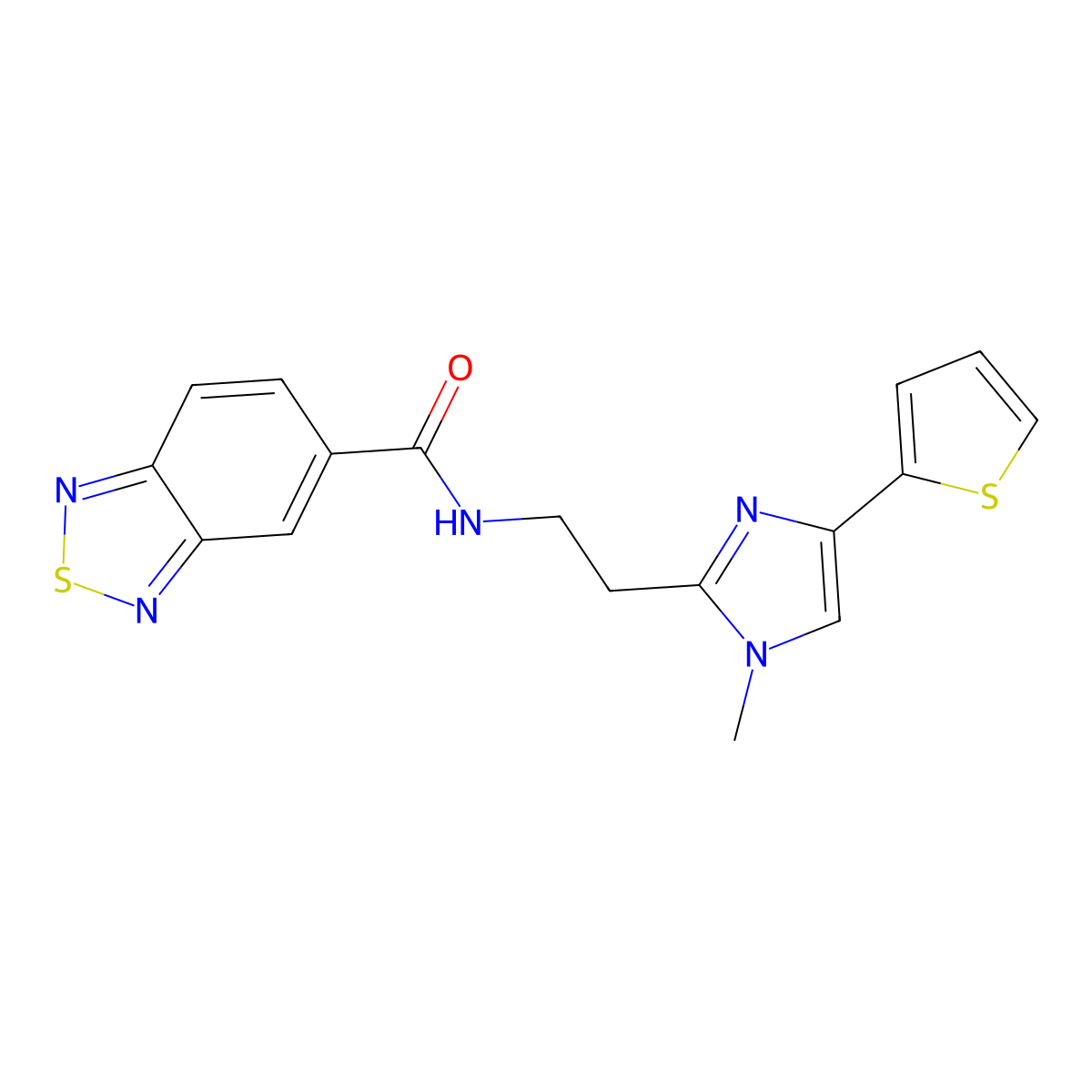N-(2-(1-methyl-4-(thiophen-2-yl)-1H-imidazol-2-yl)ethyl)benzo[c][1,2,5]thiadiazole-5-carboxamide molecular structure, CAS 1396812-86-4