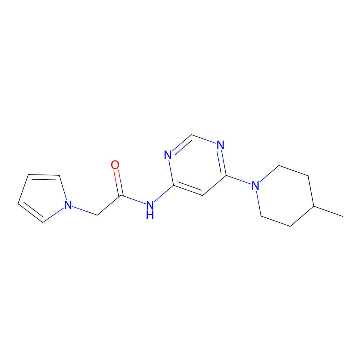 N-(6-(4-methylpiperidin-1-yl)pyrimidin-4-yl)-2-(1H-pyrrol-1-yl)acetamide molecular structure, CAS 1396812-94-4