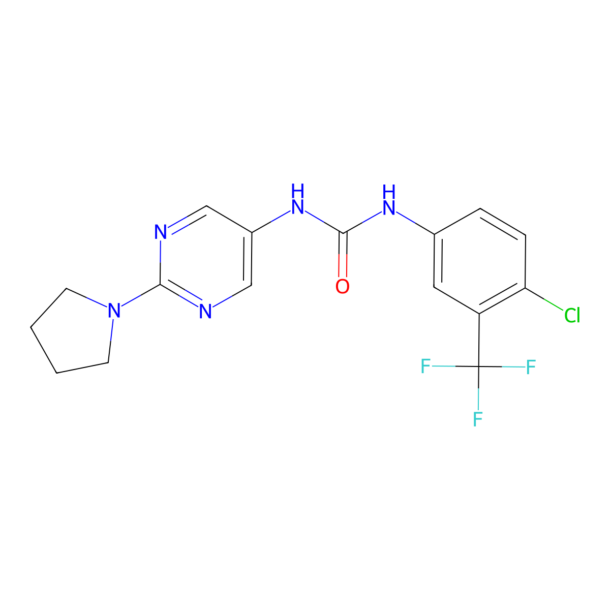 1-(4-Chloro-3-(trifluoromethyl)phenyl)-3-(2-(pyrrolidin-1-yl)pyrimidin-5-yl)urea molecular structure, CAS 1396813-08-3