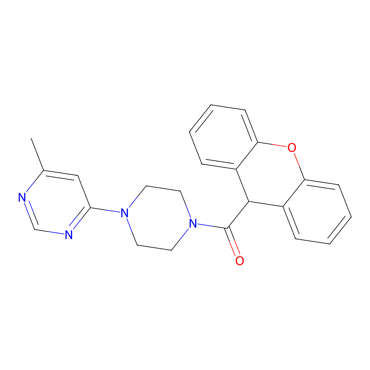 (4-(6-methylpyrimidin-4-yl)piperazin-1-yl)(9H-xanthen-9-yl)methanone molecular structure, CAS 1396813-11-8