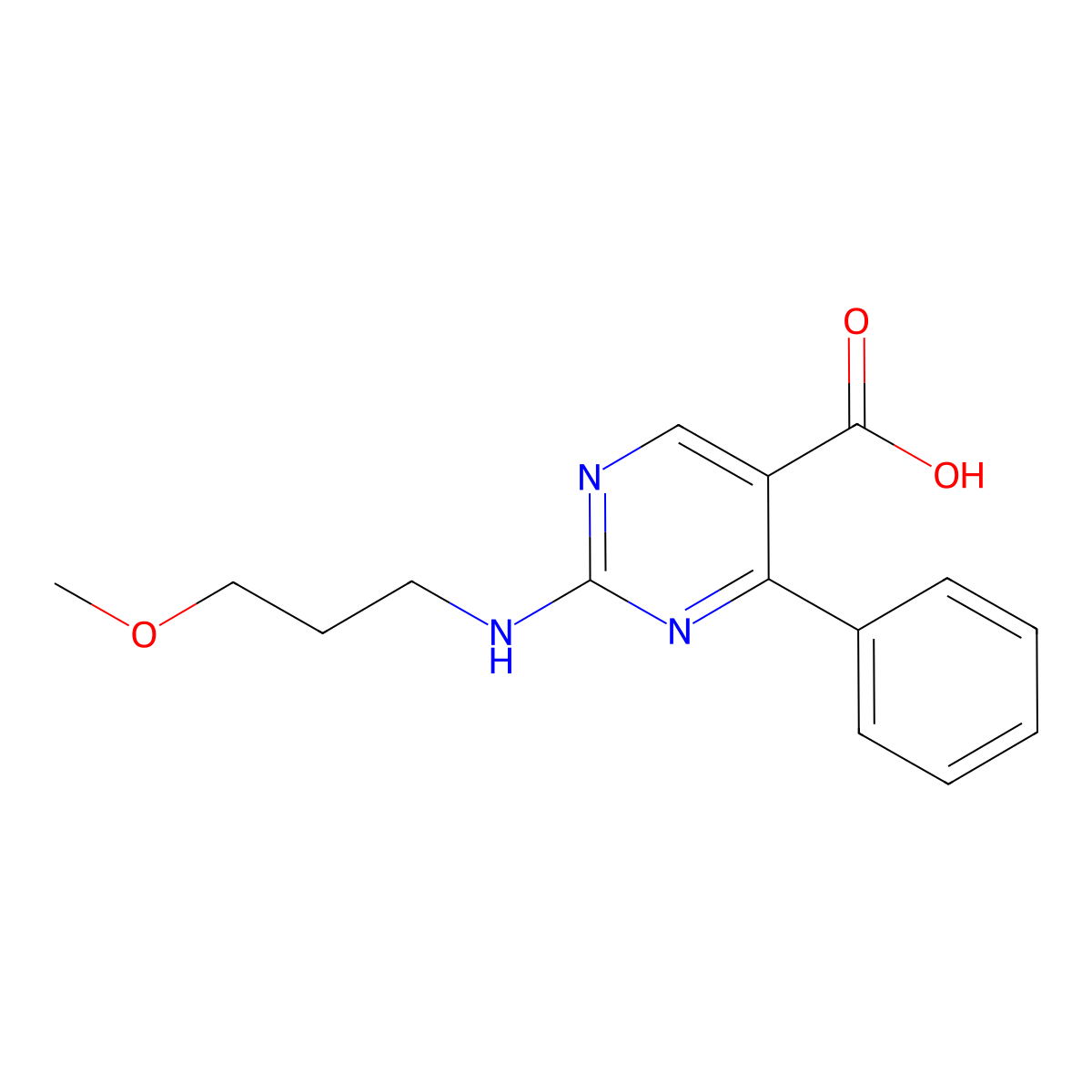 2-[(3-Methoxypropyl)amino]-4-phenylpyrimidine-5-carboxylic acid molecular structure, CAS 1396813-12-9