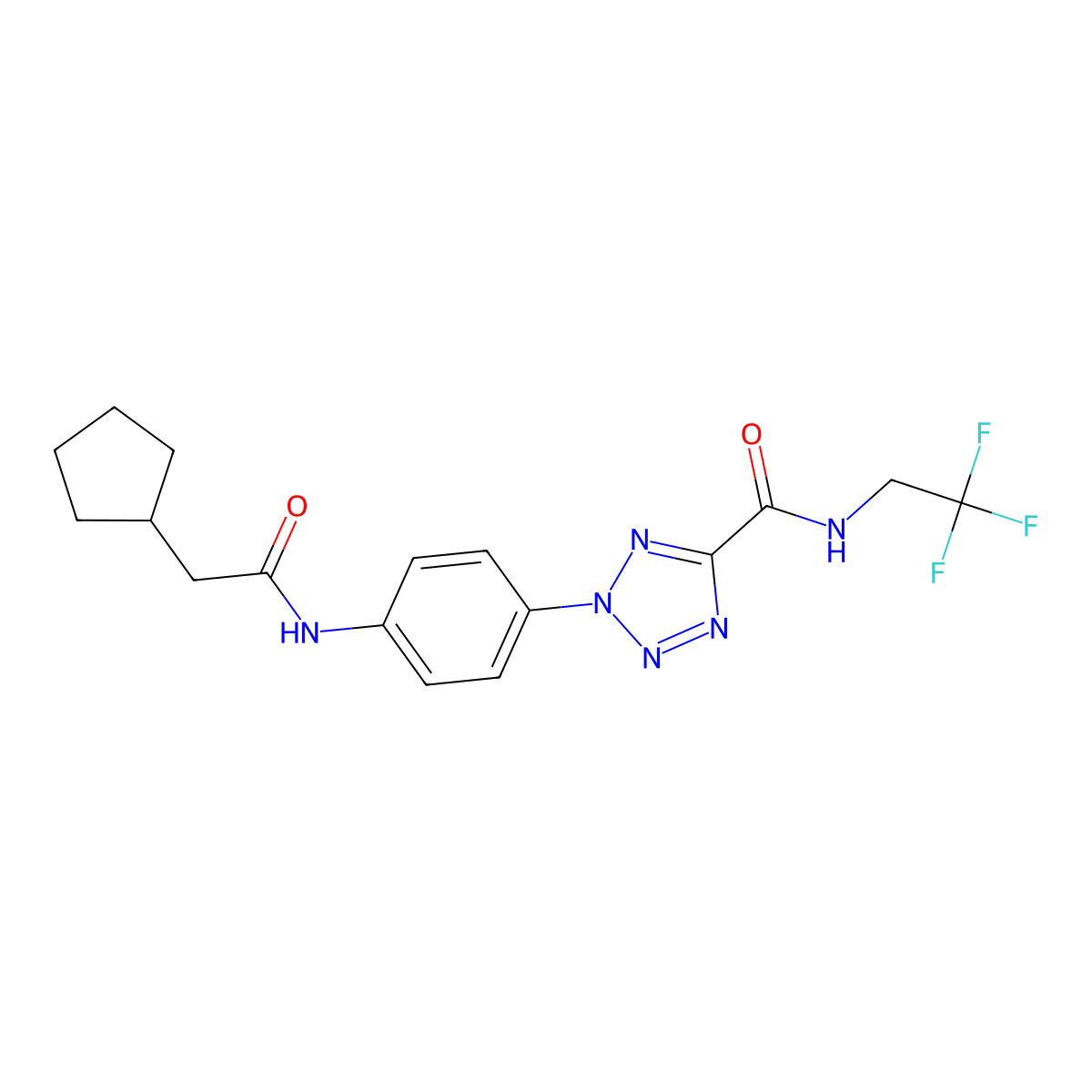 2-(4-(2-cyclopentylacetamido)phenyl)-N-(2,2,2-trifluoroethyl)-2H-tetrazole-5-carboxamide molecular structure, CAS 1396813-18-5