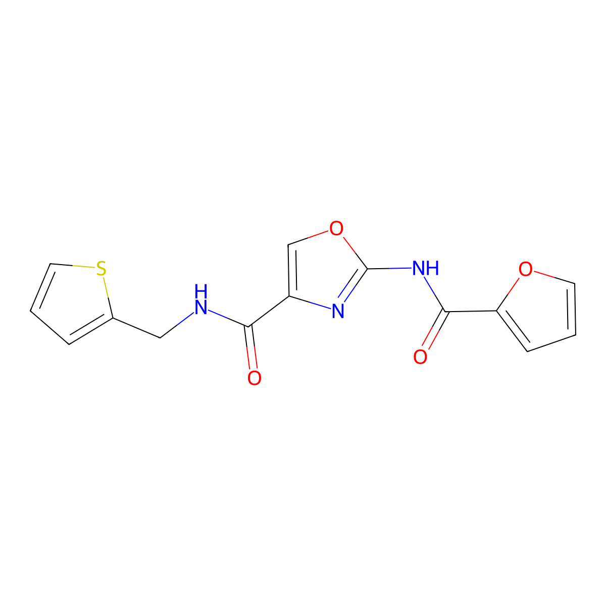 2-(furan-2-carboxamido)-N-(thiophen-2-ylmethyl)oxazole-4-carboxamide molecular structure, CAS 1396813-27-6