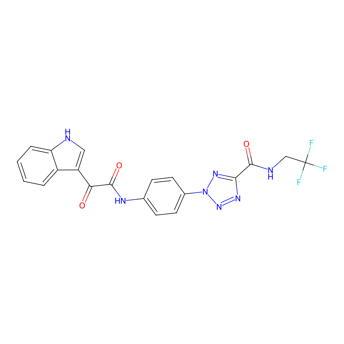 2-(4-(2-(1H-indol-3-yl)-2-oxoacetamido)phenyl)-N-(2,2,2-trifluoroethyl)-2H-tetrazole-5-carboxamide molecular structure, CAS 1396813-31-2