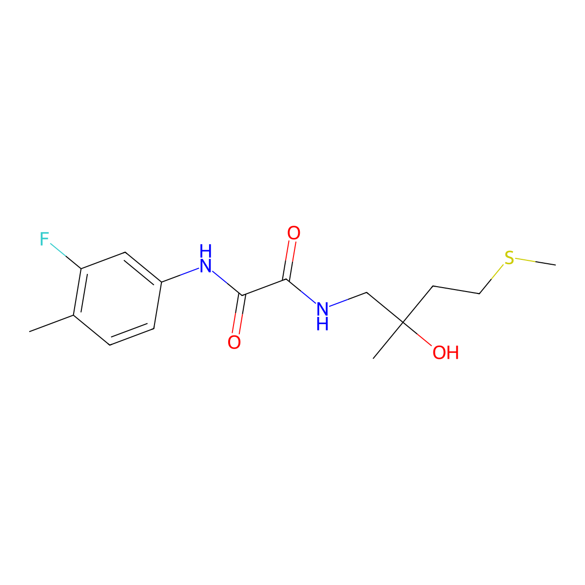 N1-(3-fluoro-4-methylphenyl)-N2-(2-hydroxy-2-methyl-4-(methylthio)butyl)oxalamide molecular structure, CAS 1396813-54-9