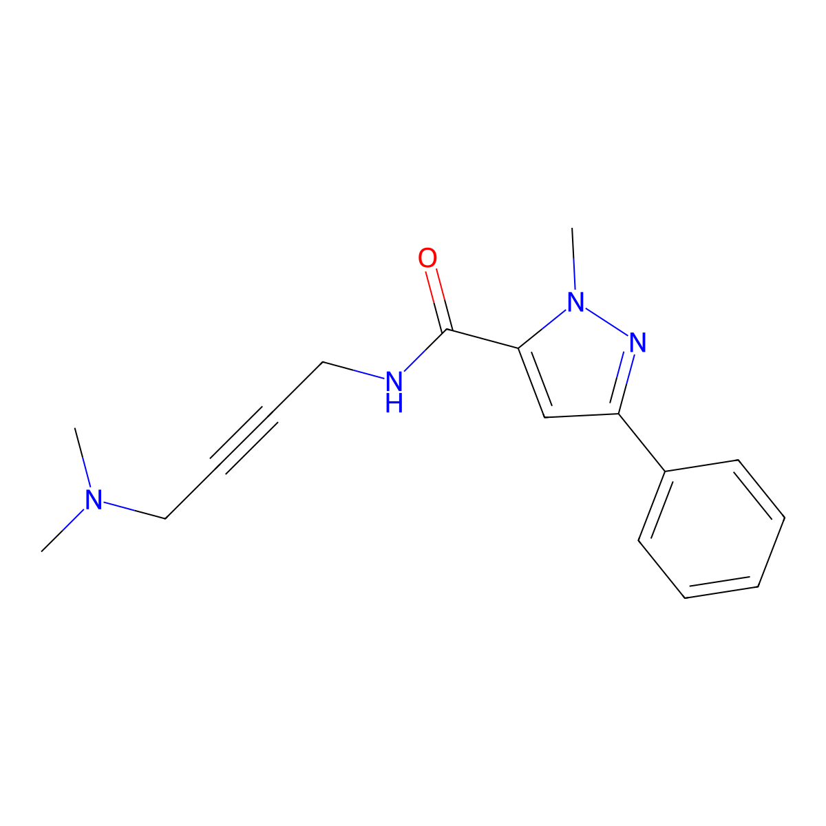N-[4-(dimethylamino)but-2-yn-1-yl]-1-methyl-3-phenyl-1H-pyrazole-5-carboxamide molecular structure, CAS 1396813-55-0