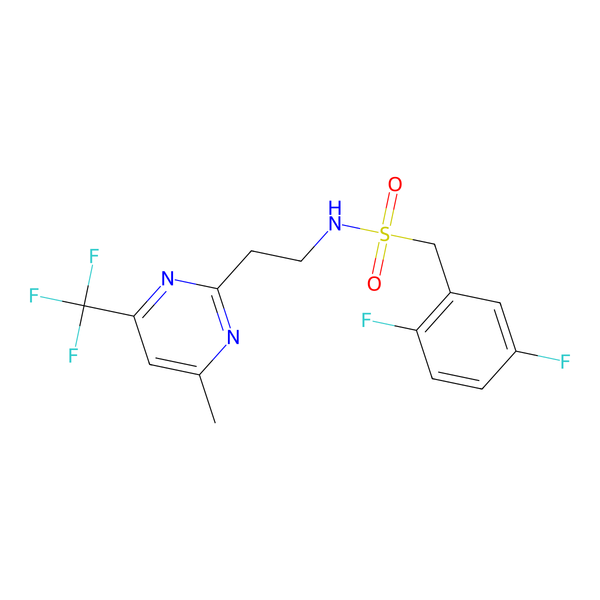 1-(2,5-difluorophenyl)-N-{2-[4-methyl-6-(trifluoromethyl)pyrimidin-2-yl]ethyl}methanesulfonamide molecular structure, CAS 1396813-63-0