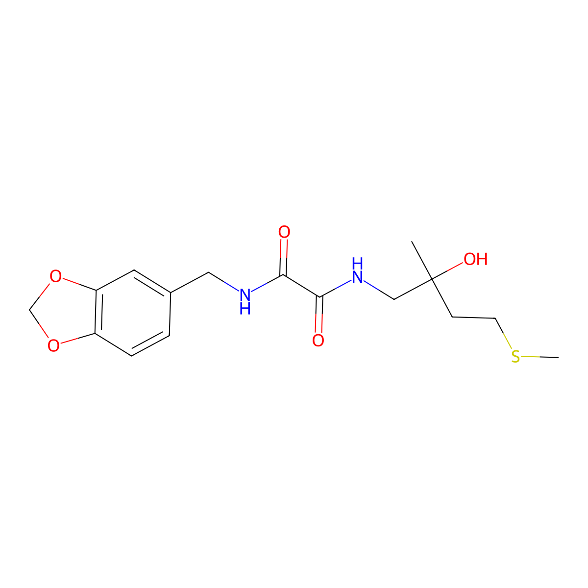 N1-(benzo[d][1,3]dioxol-5-ylmethyl)-N2-(2-hydroxy-2-methyl-4-(methylthio)butyl)oxalamide molecular structure, CAS 1396813-66-3