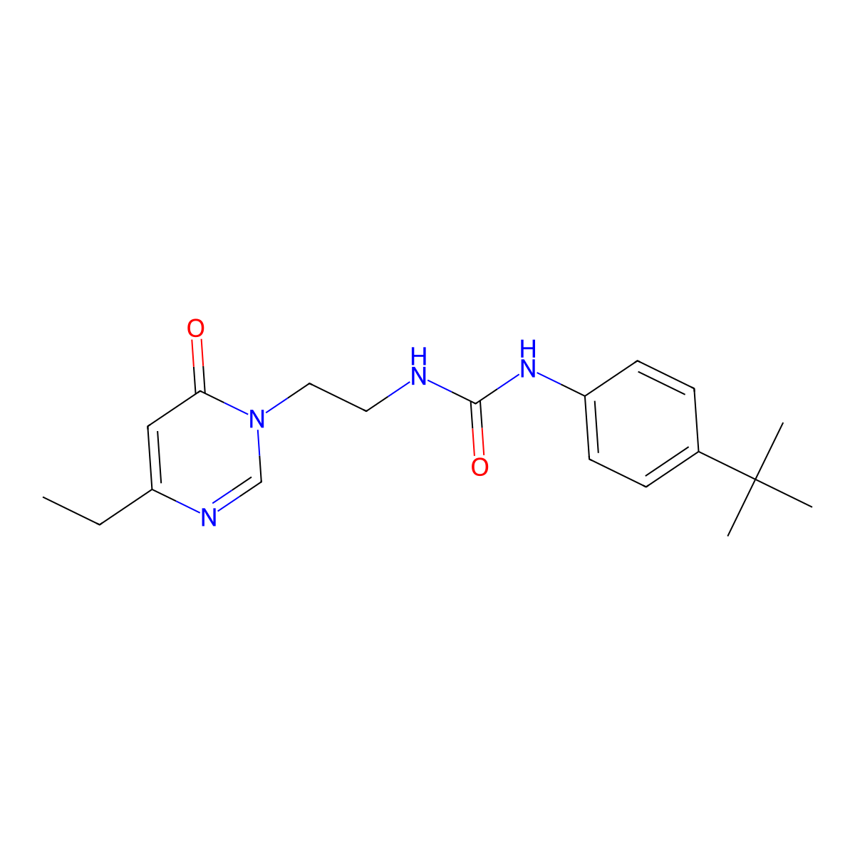 1-(4-(tert-butyl)phenyl)-3-(2-(4-ethyl-6-oxopyrimidin-1(6H)-yl)ethyl)urea molecular structure, CAS 1396813-67-4