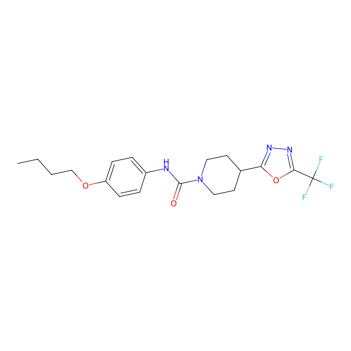 N-(4-butoxyphenyl)-4-[5-(trifluoromethyl)-1,3,4-oxadiazol-2-yl]piperidine-1-carboxamide molecular structure, CAS 1396813-70-9