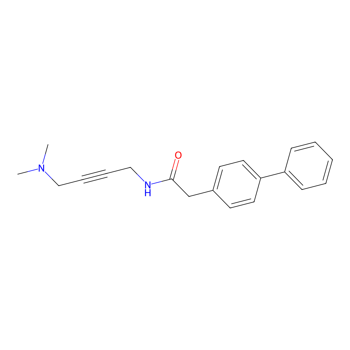 2-([1,1'-biphenyl]-4-yl)-N-(4-(dimethylamino)but-2-yn-1-yl)acetamide molecular structure, CAS 1396813-71-0