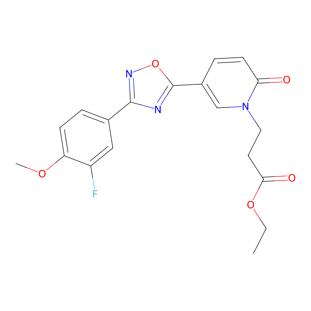 ethyl 3-(5-(3-(3-fluoro-4-methoxyphenyl)-1,2,4-oxadiazol-5-yl)-2-oxopyridin-1(2H)-yl)propanoate molecular structure, CAS 1396813-72-1