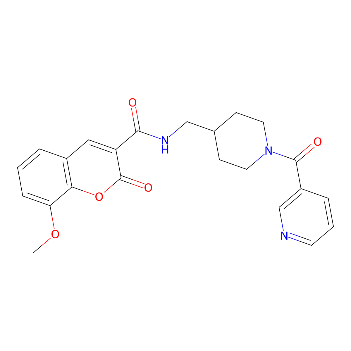 8-methoxy-N-((1-nicotinoylpiperidin-4-yl)methyl)-2-oxo-2H-chromene-3-carboxamide molecular structure, CAS 1396813-75-4