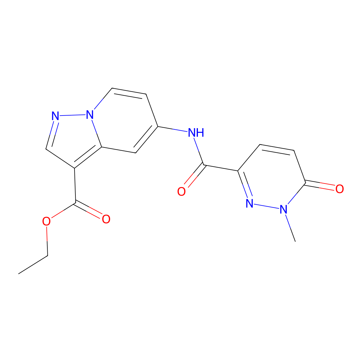 Ethyl 5-(1-methyl-6-oxo-1,6-dihydropyridazine-3-carboxamido)pyrazolo[1,5-a]pyridine-3-carboxylate molecular structure, CAS 1396813-77-6