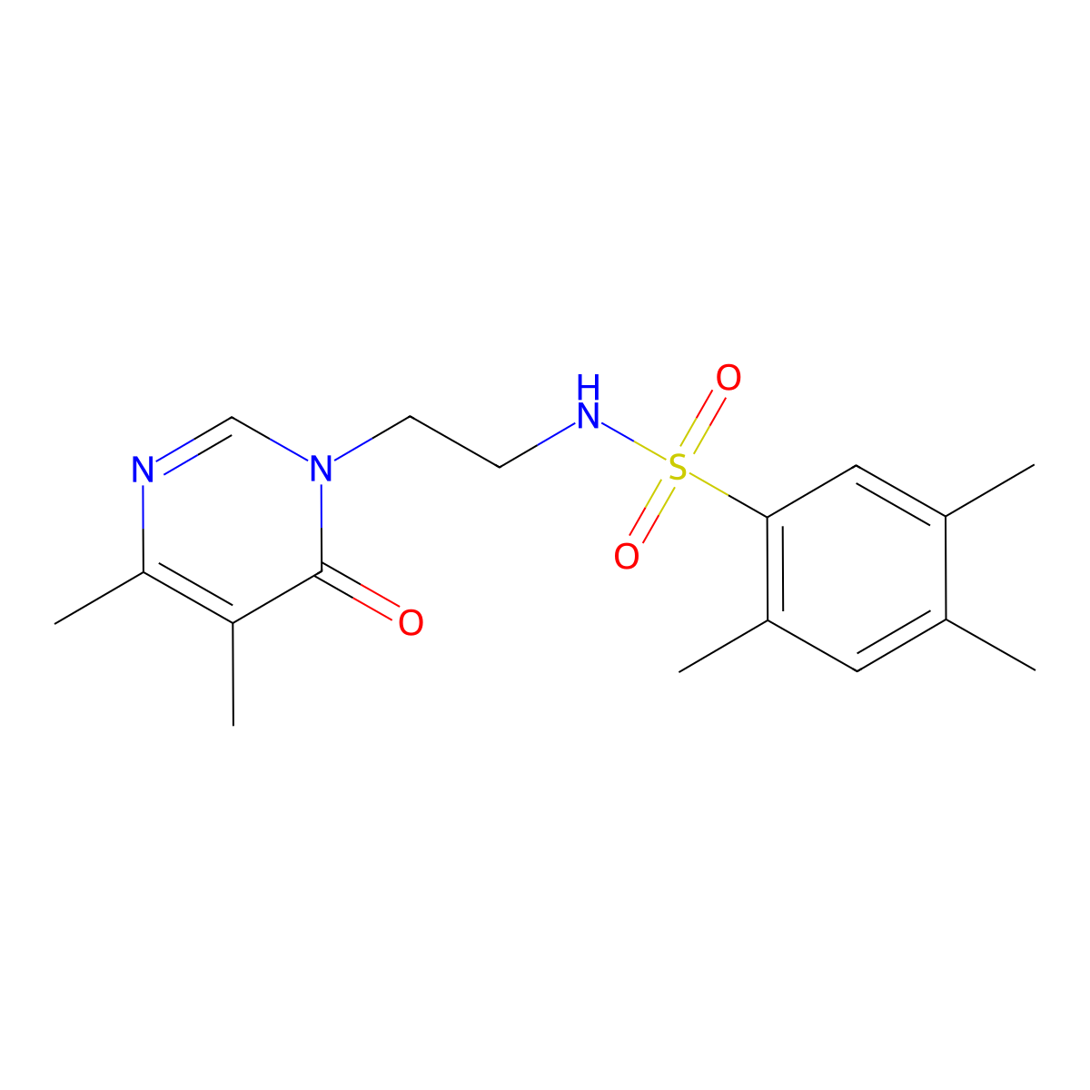 N-(2-(4,5-dimethyl-6-oxopyrimidin-1(6H)-yl)ethyl)-2,4,5-trimethylbenzenesulfonamide molecular structure, CAS 1396813-80-1