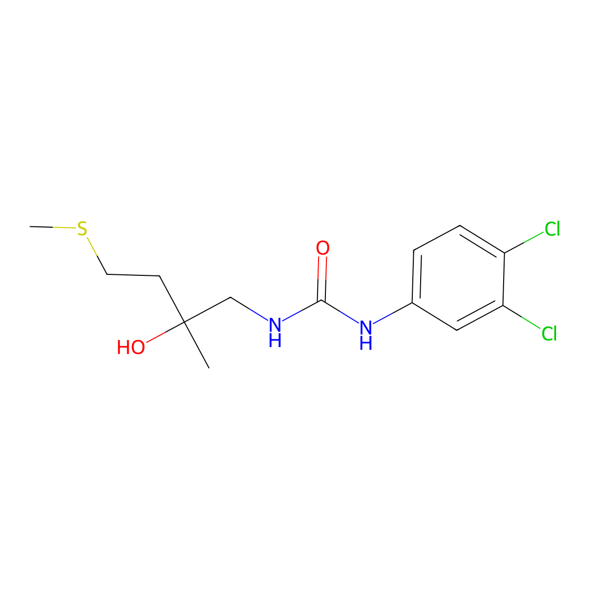 1-(3,4-Dichlorophenyl)-3-(2-hydroxy-2-methyl-4-(methylthio)butyl)urea molecular structure, CAS 1396813-81-2