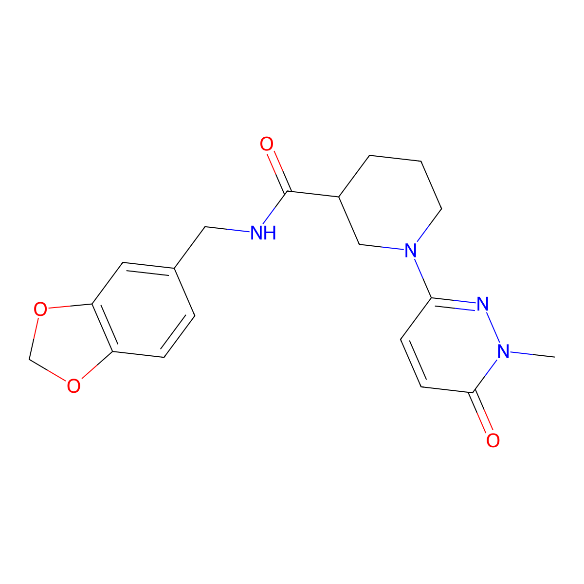 N-(benzo[d][1,3]dioxol-5-ylmethyl)-1-(1-methyl-6-oxo-1,6-dihydropyridazin-3-yl)piperidine-3-carboxamide molecular structure, CAS 1396813-96-9