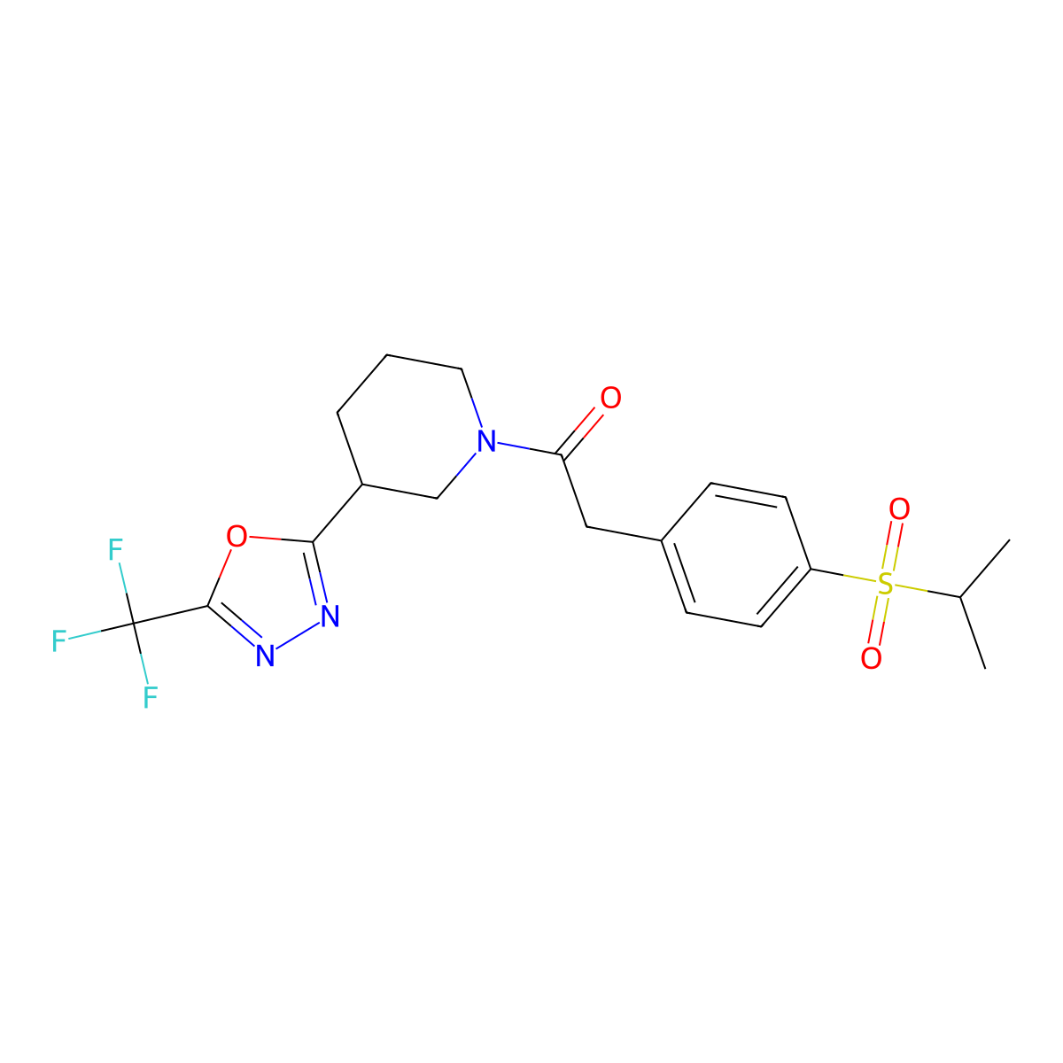 2-(4-(Isopropylsulfonyl)phenyl)-1-(3-(5-(trifluoromethyl)-1,3,4-oxadiazol-2-yl)piperidin-1-yl)ethanone molecular structure, CAS 1396813-97-0