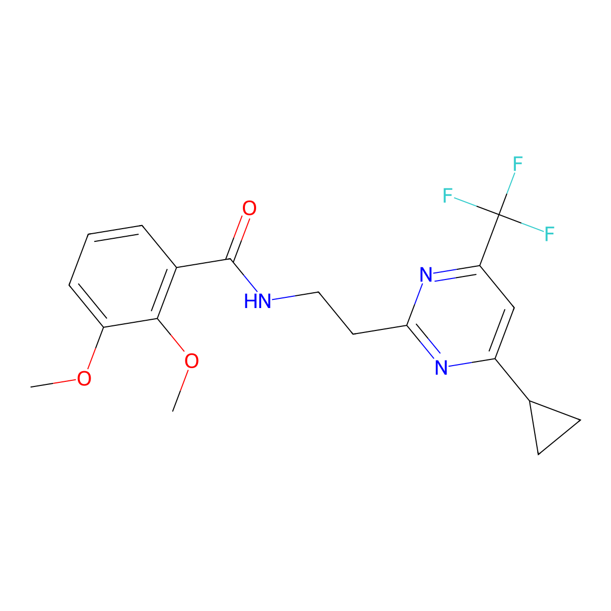N-{2-[4-cyclopropyl-6-(trifluoromethyl)pyrimidin-2-yl]ethyl}-2,3-dimethoxybenzamide molecular structure, CAS 1396813-98-1
