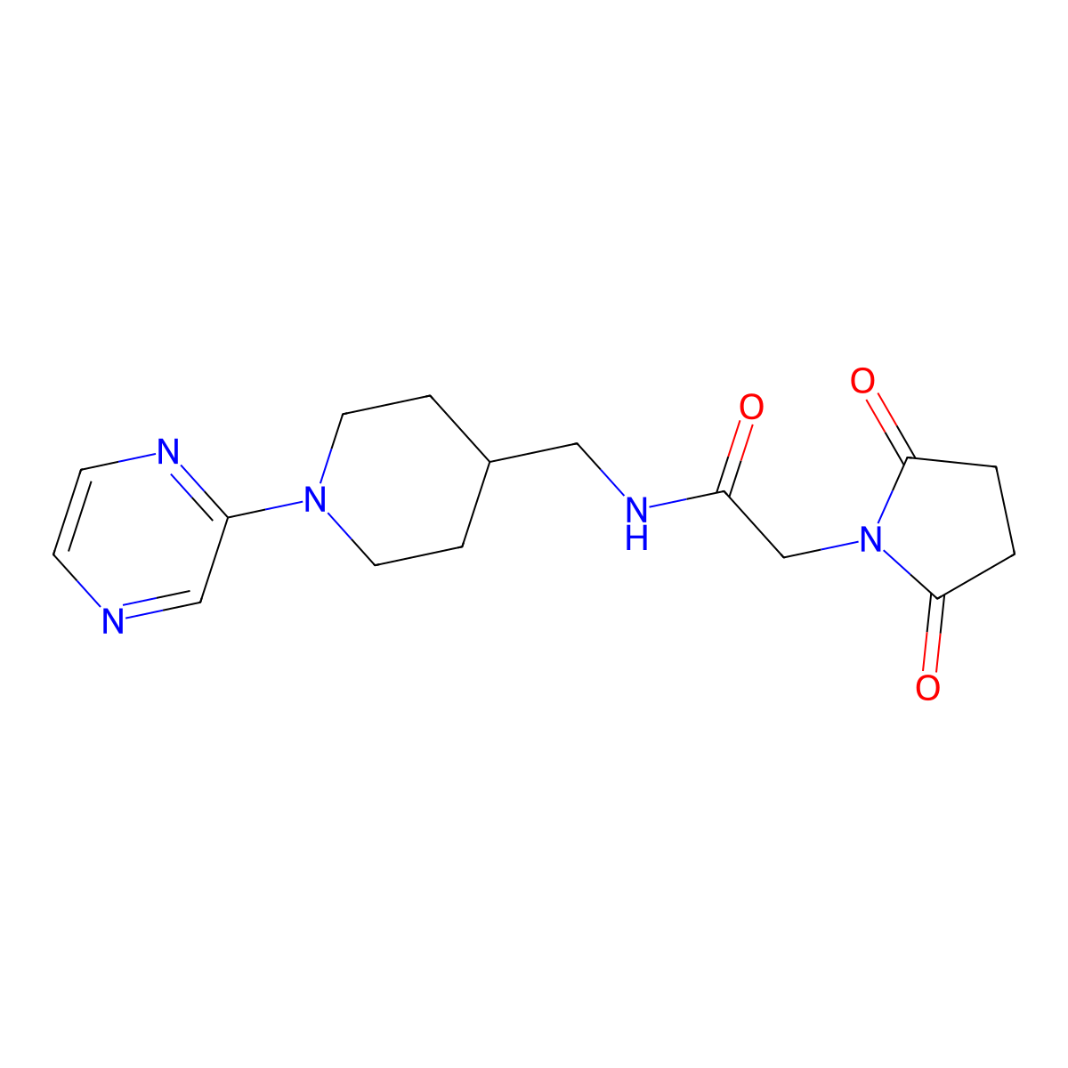2-(2,5-dioxopyrrolidin-1-yl)-N-((1-(pyrazin-2-yl)piperidin-4-yl)methyl)acetamide molecular structure, CAS 1396813-99-2