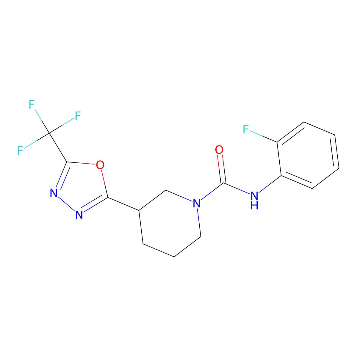 N-(2-fluorophenyl)-3-[5-(trifluoromethyl)-1,3,4-oxadiazol-2-yl]piperidine-1-carboxamide molecular structure, CAS 1396814-01-9