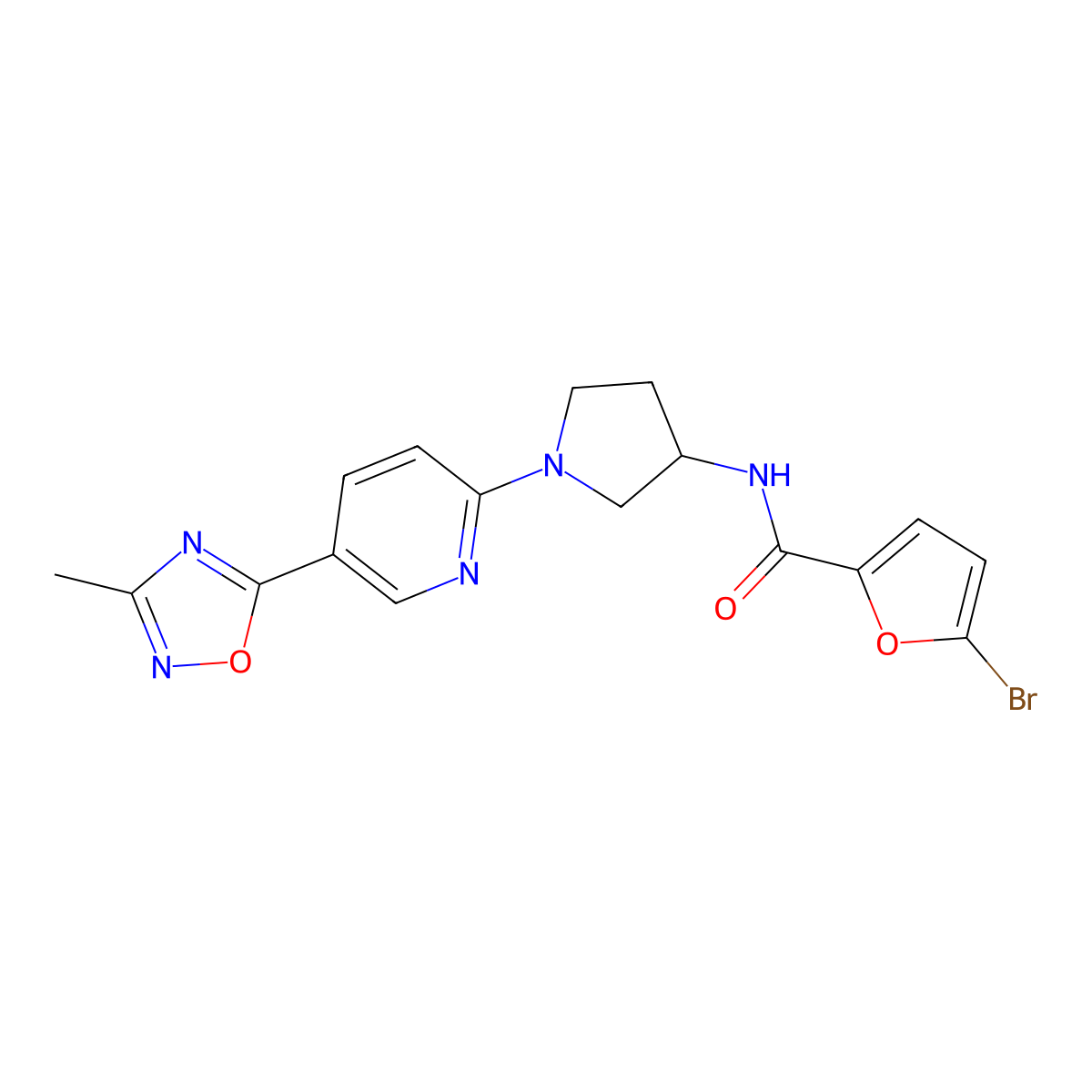5-Bromo-N-{1-[5-(3-methyl-1,2,4-oxadiazol-5-YL)pyridin-2-YL]pyrrolidin-3-YL}furan-2-carboxamide molecular structure, CAS 1396814-04-2