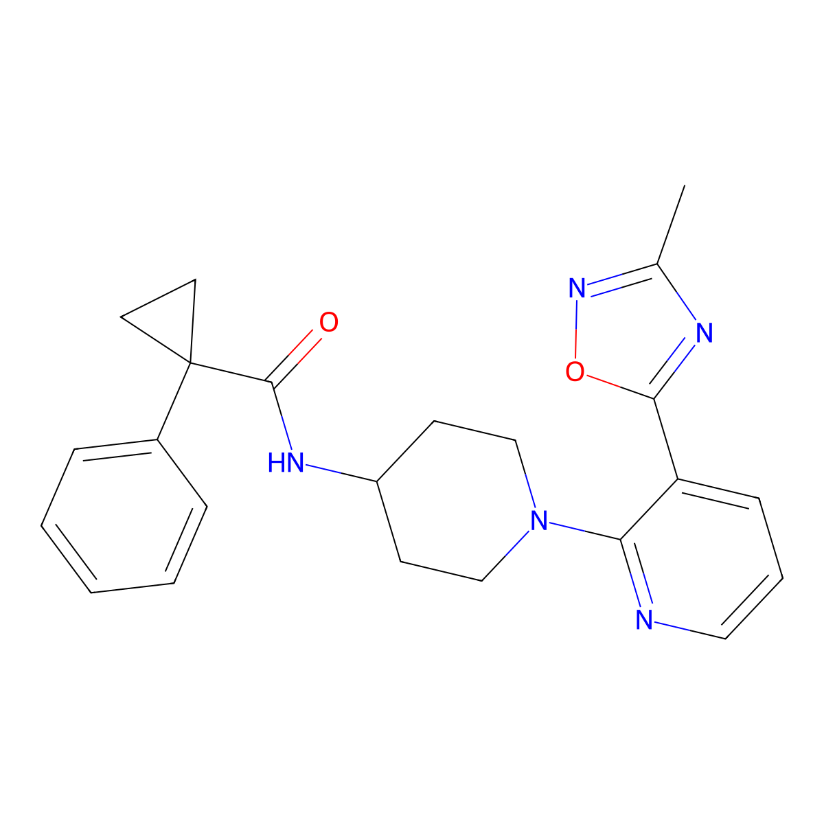 N-(1-(3-(3-methyl-1,2,4-oxadiazol-5-yl)pyridin-2-yl)piperidin-4-yl)-1-phenylcyclopropanecarboxamide molecular structure, CAS 1396814-14-4