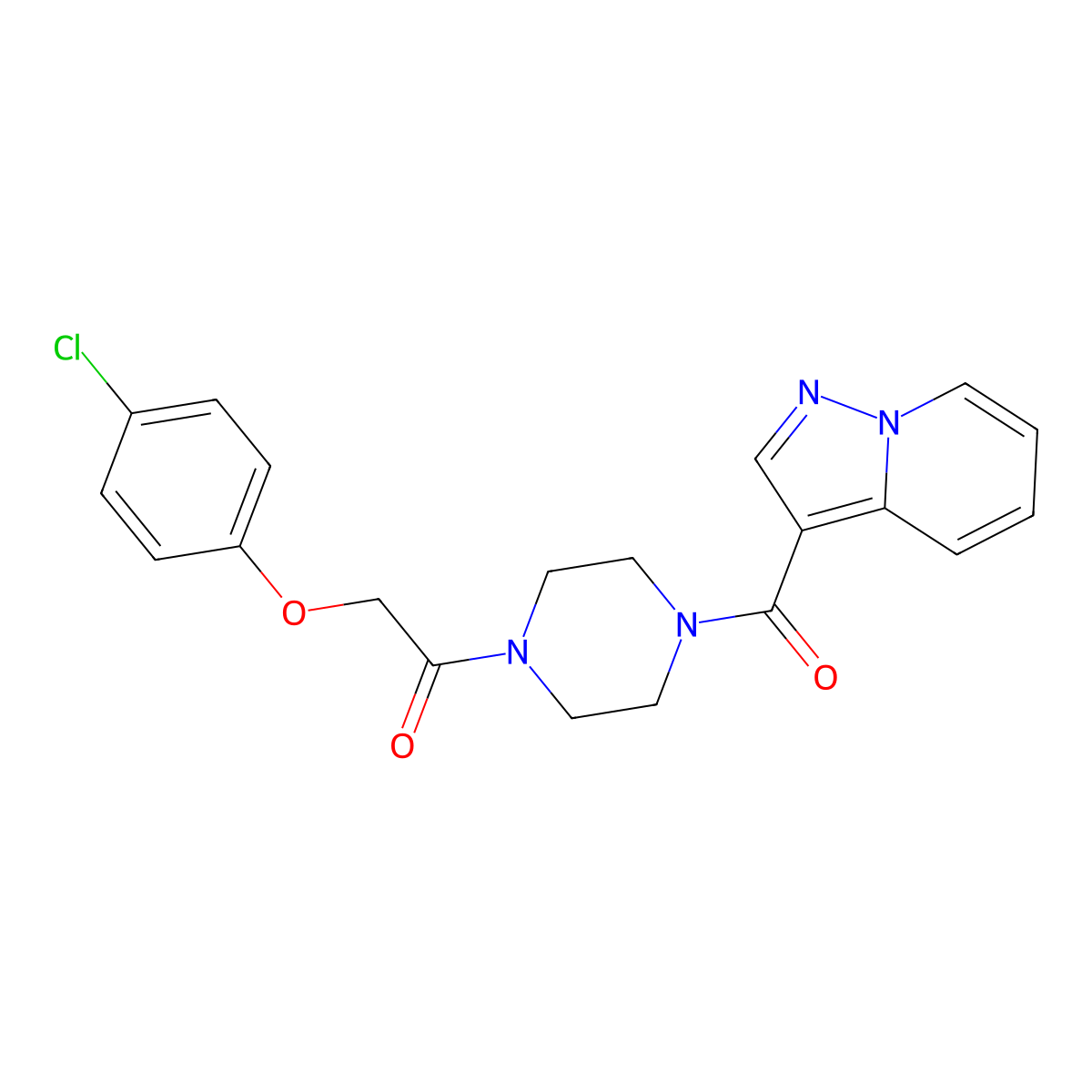2-(4-Chlorophenoxy)-1-(4-(pyrazolo[1,5-a]pyridine-3-carbonyl)piperazin-1-yl)ethanone molecular structure, CAS 1396814-18-8